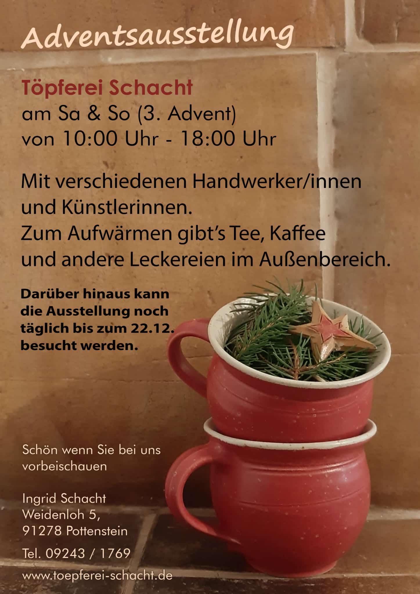 Adventsaustellung am Samstag, 14.12.2024 und Sonntag, 15.12.2024 (3. Advent) von 10:00 Uhr bis 18:00 Uhr